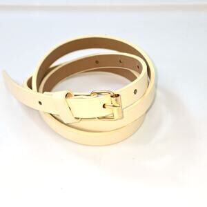 Ivory Thin Faux Leather Belt Gold Buckle Adjustable Size Medium 29–36” Waist